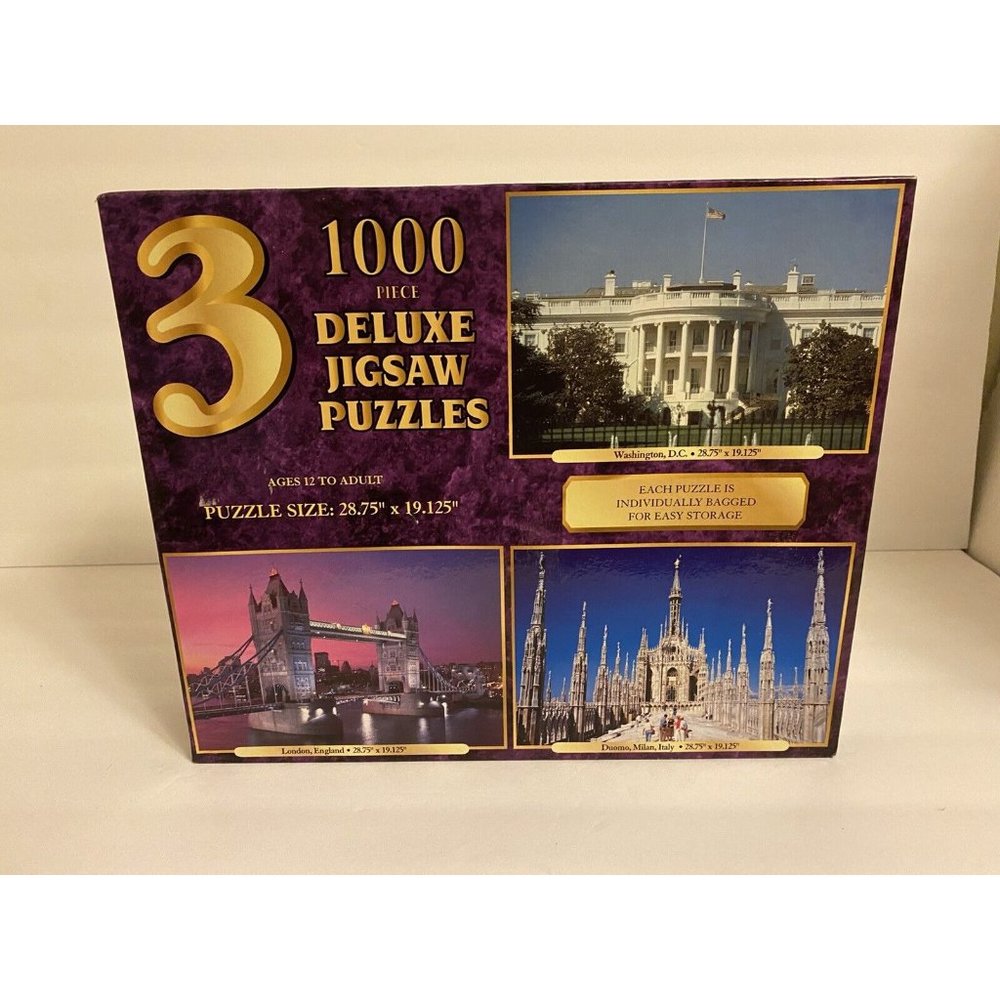 3 - 1000 Piece Deluxe Jigsaw Puzzles Washington‎ DC London Milan Sure-lox